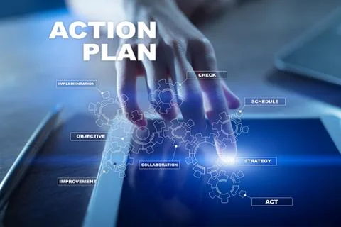 Action plan on the virtual screen. Planning concept. Business strategy. Stock Photos