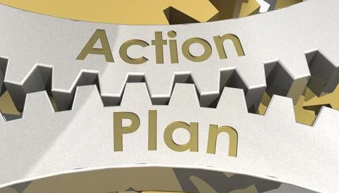 Action plan word on gears Stock Illustration