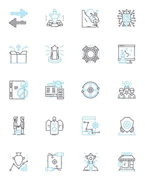 Action planning linear icons set. trategy, Goal, Plan, Execution, Tactics Stock Illustration