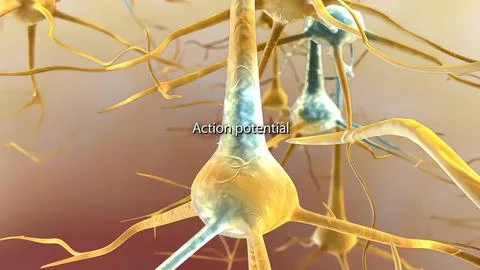 An action potential occurs when a neuron sends information from the cell body Stock Illustration