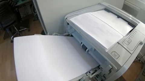 Action of printing document paper with laser printer, office working, work ti Stock Footage 91474682