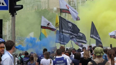 Action, procession, flash mob, strike of nationalists with pyrotechnics. Stock Footage 134336265