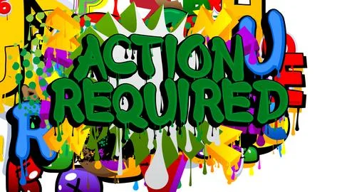 Action Required. Graffiti tag. Abstract modern street art decoration perfor.. Stock-Illustration