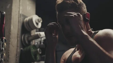 Action shot of boxer in cinematic light Stock Footage 76724695