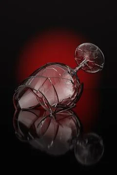 Action Shot of Falling and Breaking Wine Glass - 3D Illustration Render Stock Illustration