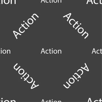 Action sign icon. Motivation button with arrow. Seamless pattern on a gray ba Stock Illustration