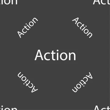 Action sign icon. Motivation button with arrow. Seamless pattern on a gray ba Stock Illustration