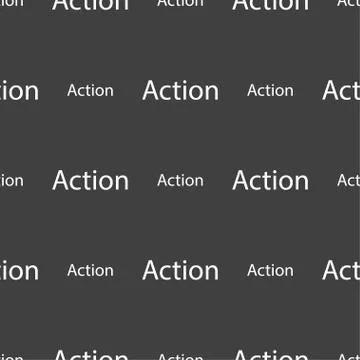 Action sign icon. Motivation button with arrow. Seamless pattern on a gray ba Stock Illustration