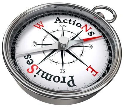 Action vs promises concept compass Stock Illustration