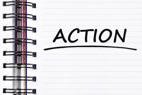 Action words on spring note book Foto stock