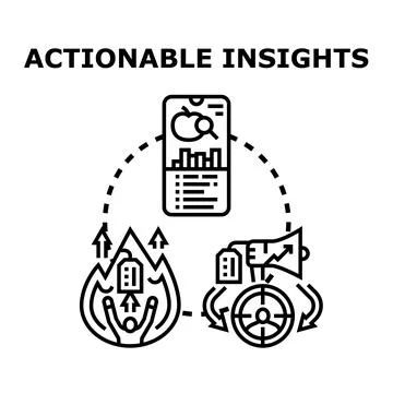 Actionable insights data analyzing and business improvement cycle Illustrazione stock