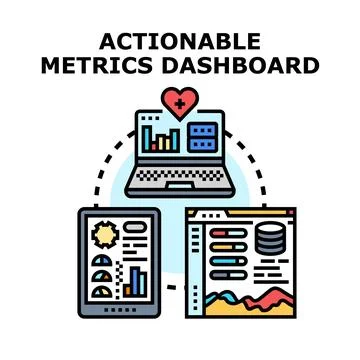 Actionable metrics dashboard digital data analysis concept Stock Illustration