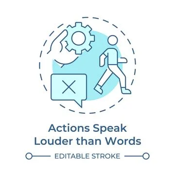 Actions speak louder than words soft blue concept icon Illustration