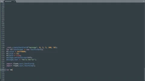 ActionScript Programming Language Source Code Typing Effect. ActionScript Pro Stock Footage 148000750