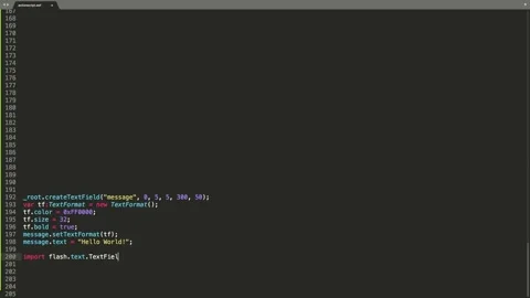 ActionScript Programming Language Source Code Typing Effect. ActionScript Pro Stock Footage 148000754