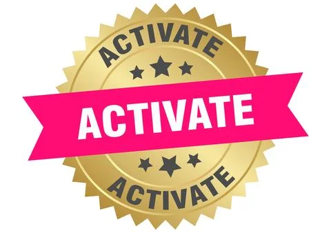 Activate. activate round pink and gold label isolated on transparent backgrou Stock Illustration