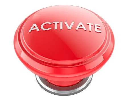 ACTIVATE, red push button. 3D rendering Stock Illustration