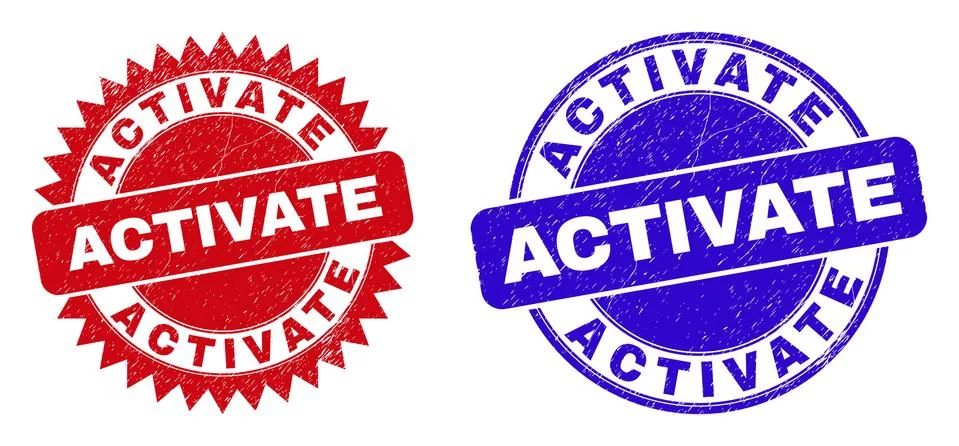 ACTIVATE Round and Rosette Seals with Scratched Style Stock Illustration