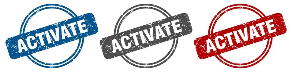Activate stamp. activate sign. activate label set Stock Illustration