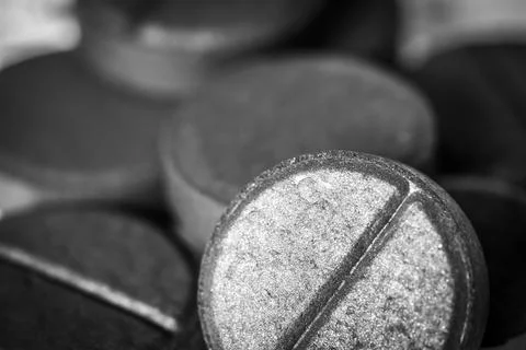 Activated charcoal tablets Foto stock