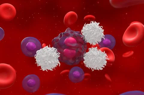 Activated t-cells attack a divided lymphoma cell 3d render illustration 스톡 일러스트