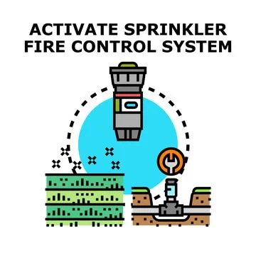 Activating automatic sprinkler irrigation system for fire protection Stock-Illustration