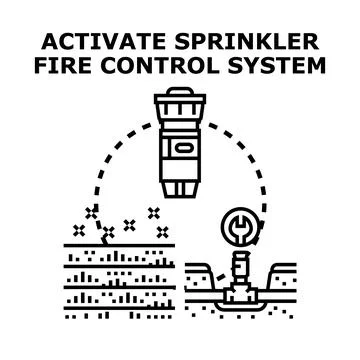 Activating automatic sprinkler irrigation system for fire protection Stock Illustration