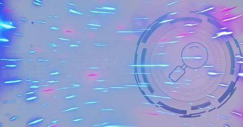 Activating circular HUD scanning with magnifier for analysis at interface, neon 스톡 일러스트