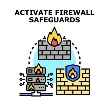 Activating digital firewall safeguards protecting network data Stockillustratie