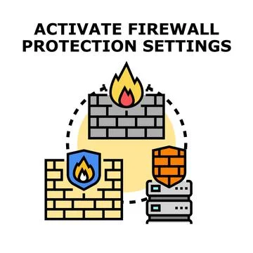 Activating firewall data protection settings security concept 스톡 일러스트
