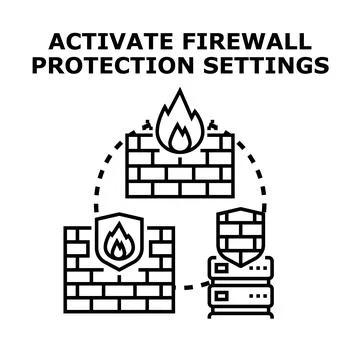 Activating firewall data protection settings security concept Stock Illustration