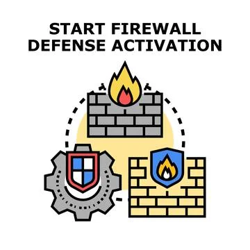 Activating firewall defense system protection security concept Stock Illustration