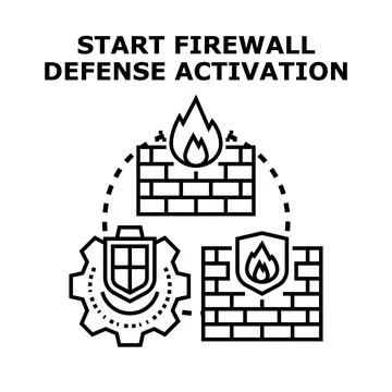 Activating firewall defense system protection security concept Stock Illustration