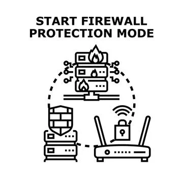 Activating firewall protection mode for network security Stock Illustration