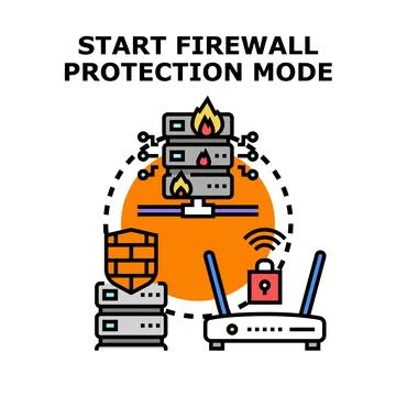 Activating firewall protection mode for network security Stock Illustration