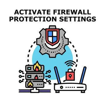 Activating firewall protection settings for data security Stockillustratie