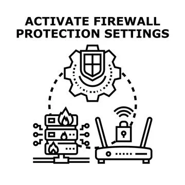 Activating firewall protection settings for data security Stock Illustration