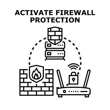 Activating firewall protection system preventing cyber attack 스톡 일러스트