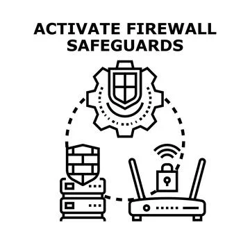 Activating firewall safeguards for network security protection Stock Illustration