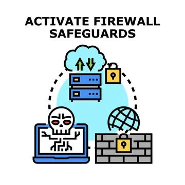 Activating firewall safeguards protecting digital networks from cyber threats 스톡 일러스트