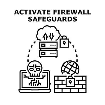 Activating firewall safeguards protecting digital networks from cyber threats Stock Illustration