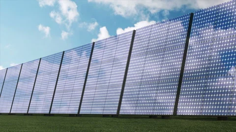 Activating Modern Solar Panels Farm with Sunshine and Flowing Clouds Stock Footage 47802938