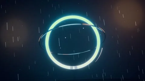 Activating neon-blue ring with orbiting band pulsing and rotating in studio, Stock Footage 344173781