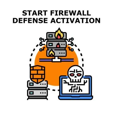 Activating network firewall defense protecting against cyber attack Stock Illustration