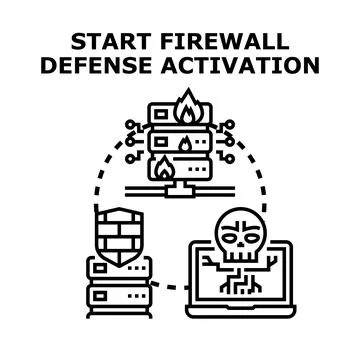 Activating network firewall defense protecting against cyber attack Stock Illustration