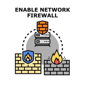Activating network firewall protecting digital data server Stock Illustration