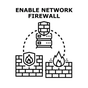 Activating network firewall protecting digital data server イラスト素材