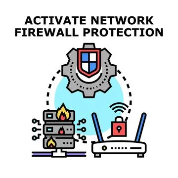 Activating network firewall protection system concept 스톡 일러스트