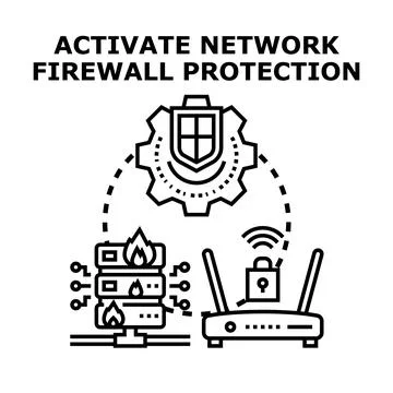 Activating network firewall protection system concept Stock Illustration