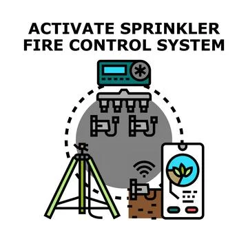 Activating smart sprinkler fire control system concept Stock Illustration